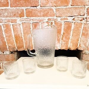 Bamboo Style Frosted Glass Pitcher & Drinking Glass set